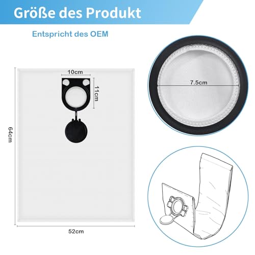 15 Staubsaugerbeutel für Bosch GAS 25 L SFC Professional/ 50 VPE SFC, Metabo ASA Bosch GAS 25 Staubsaugerbeutel Ersatzteile 2605411167