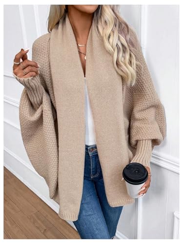 Image of BEAUDRM Women Long Cardigan Open Front Long Sleeve Knitwear Neck Shawl