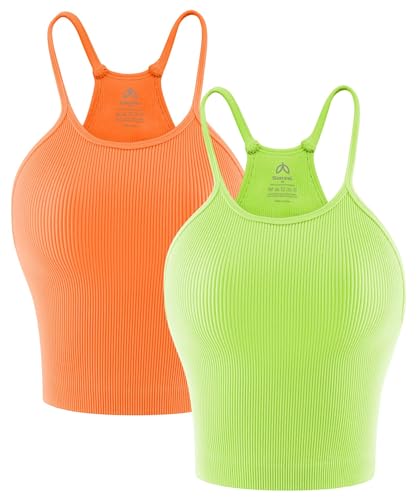 Image of Sunzel Ribbed Crop Tank Top for Women Seamless Racerback Camisole | Buttery Soft Nylon Spandex, Opaque No See Through, Stays in Place, Unpadded, Slim Fit, No Shrink, Yoga Workout Gym Casual