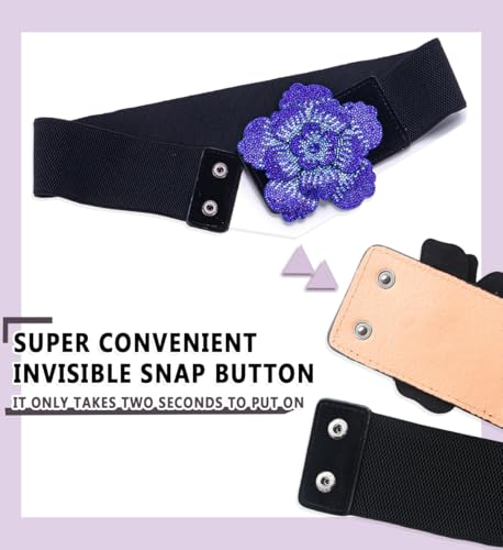 ALAIX Women's Belt Shiny Flower Buckle Bling Stretchy Wide Dress Belts for Women Sparkle Rhinestone Elastic Waistband3