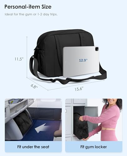 Gym Bag for Women, Travel Duffle Bags with Wet Pocket, Lightweight Carry on Bag Overnight Weekender Duffel Bag, Water Resistant (Black)2