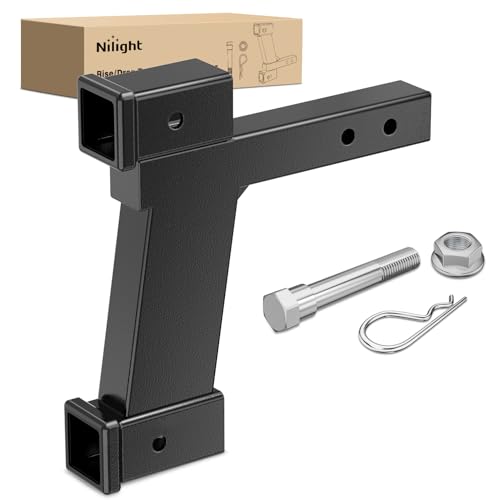 Image of Nilight Trailer Hitch Extension Riser for 2 Inch Receiver with 2 and 10Inch Rise or Drop with Bolt Nut Clip 10,000 lbs Capacity Adjustable Extend 8 inch 10 inch Length Black Coated for Class I-VI Receivers