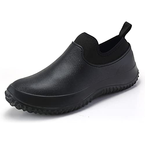 FLIOZY Damen Herren Gartenschuhe Küchenschuhe Kochschuhe Regenstiefel Erwachsene Rutschfester wasserdichte Arbeitsschuhe Küchenschuhe Krankenschwester Schuhe Sicherheitsschuhe Schwarz 39