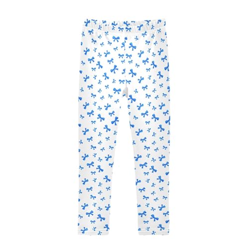 Girls Leggings Size 4T Blue Ribbon Bow White Stretchy Tights Girl Clothes Comfortable Pants for Dresses Dance