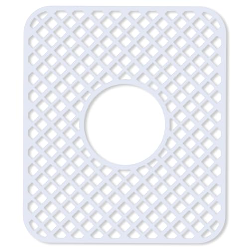 BEHOK 2 Pack Silicone Sink Protector for Kitchen Sink, Lozenge Pattern 13 x 11 inches Sink Grid Mat Silicone Protectors, Center Drain, White