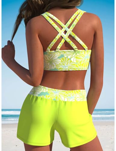 Image of KORADI Girls Swimsuits Two Piece Bathing Suit Bikini Sets Teen Cute Drawstring Tops Bikinis Boyshort Bottom 13-16 Years
