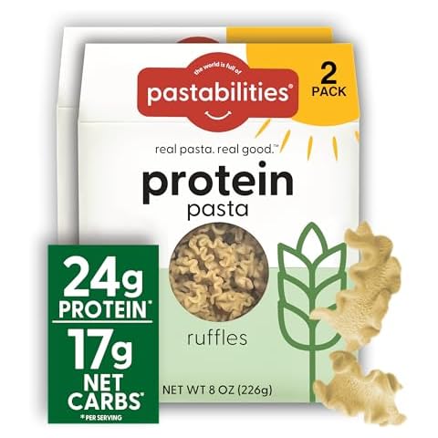 Pastabilities, Protein Pasta, Ruffles - 24g Protein & Low 12g Net Carb - High Protein, Delicious Taste & Texture Non-GMO Plant-Based Pasta, Keto Friendly, Vegan (8 Ounce, 2 Pack) Cover