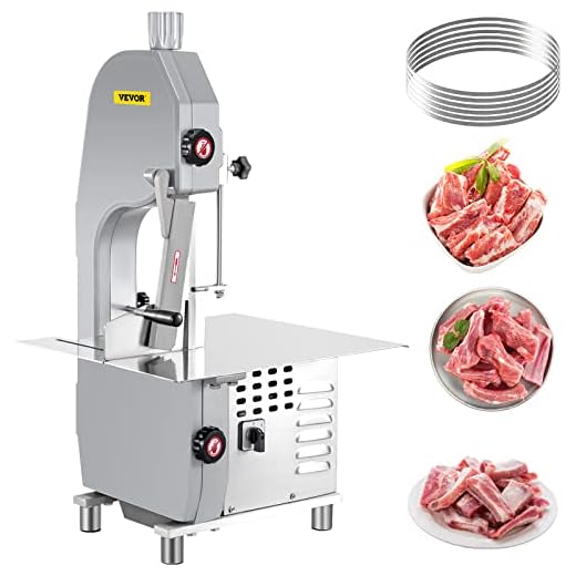VEVOR 110V Bone Saw Machine, 1500W Frozen Meat Cutter, 2.1HP Butcher Bandsaw, Thickness Range 4-180mm, Max Cutting Height 215mm, Worktable 19.3x17.3inch, Sawing Speed 19m/s, Equipped with 6 Saw Blades