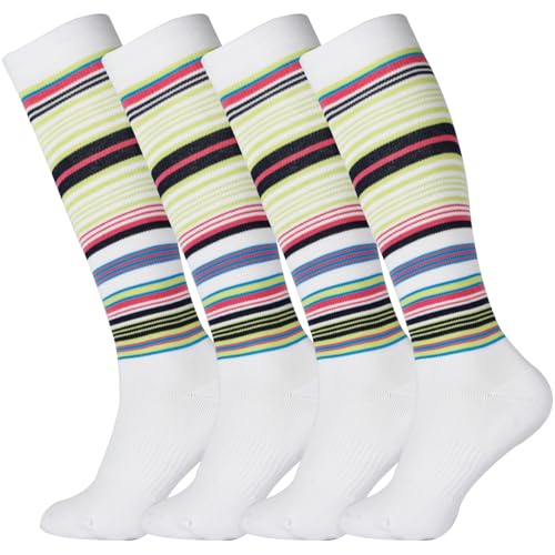 Image of +MD Cotton Compression Socks for Women & Men 4 /6 Pairs 15-20mmHg Knee High for Sports, Travel, Nursing Long Sitting Standing