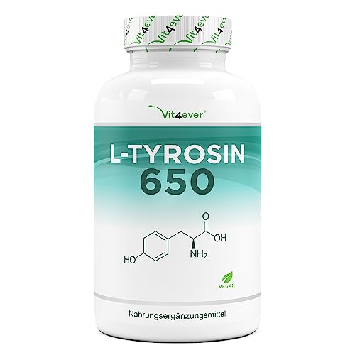 Vit4ever L-Tirosina - 240 capsule vegane - 1300 mg per dose giornaliera - 4 mesi di fornitura - Aminoacido puro da fermentazione vegetale - Vegan - Altamente dosato