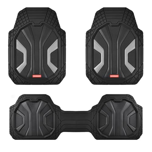 Image of Coverado Car Floor Mats for Trucks, Waterproof All Weather Automotive Floor Mats for Front & Rear, Deep Dish Car Mat with Anti-Slip Backing, Trim to Fit Floor Liners for Cars (3 Pcs, Black&Gray)