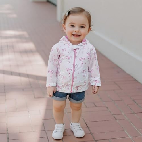 Engofs Toddler Girls Jacket Bowknot Print Zipper-Up Hooded Long Sleeve Coat Fall Kids Clothes Outerwear4
