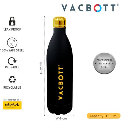 Image of Clay Craft Vacbott Stark Velvet Double Walled|18 Hours Hot and 24 Hours| Cold Water Bottle Vacuum Insulated Flask Bottle 1000 ml|2 Piece, Steel Water Bottles for School, Office, Home, Gym, Leakproof