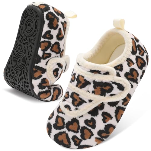LeIsfIt Toddler Slippers Boys Girls House Shoes Soft Warm Kids House Slippers Slip on Cozy Bedroom Sock Shoes Non-slip Indoor Outdoor Slipper Shoe, Leopard 12.5-13.5 Little Kid
