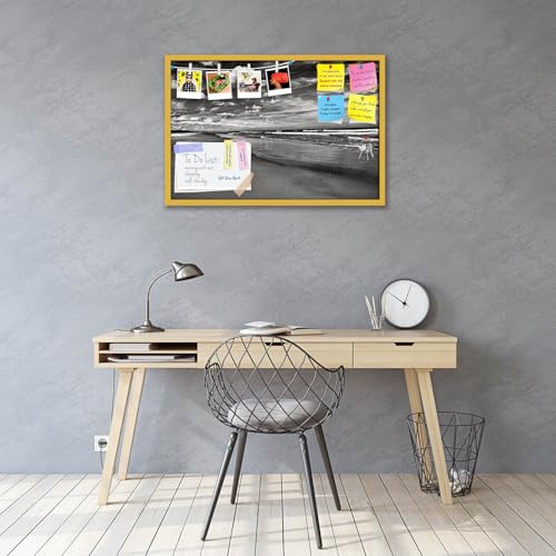 Image of ArtzFolio Sea, Air, & Land Monochrome Contrast | Bulletin Board Notice Pin Board | Vision Soft Board Combo with Thumb Push Pins & Sticky Notes | Golden Frame | 18 x 12 inch (46 x 30 cms)