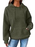 SHEWIN Women Waffle Hoodie Pullover Top Hooded Sweatshirt, Green, Size M