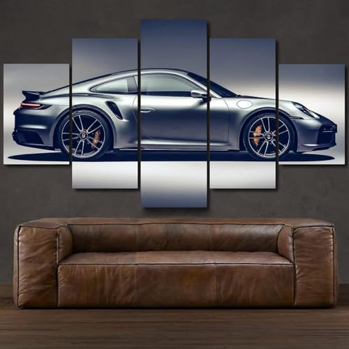 Tableau décoration murale 5 parties Porsch 911 Turbo S pour salon et cuisine