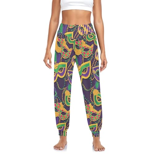 Calça feminina Mardi Gra com lírio francês para dança, treino, ioga, calça para relaxar, ajuste solt