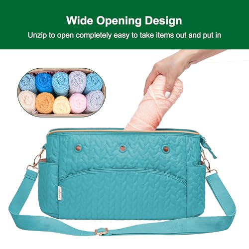 crochet bag yarn storage organizer knitting bag for crocheting accessories crochet hook case gifts for crafters teal-2