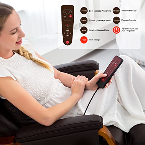 Jxp Rocking Chair,Multifunctional Massage Rocking Recliner Chair With Heat,Kneading And Vibration,Wood Leather Rocker Chair With Removable Pillow,Adjustable Footrest And Storage Pockets,Classic Brown #TOP1