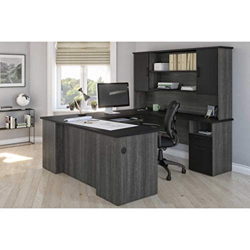 Bestar-Norma-71W-U-or-L-Shaped-Executive-Desk-with-Hutch-in-Black-bark-Gray