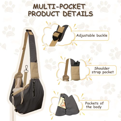 Correa transportadora para perros negros de tela Oxford con bolsillos y asa ajustable 3