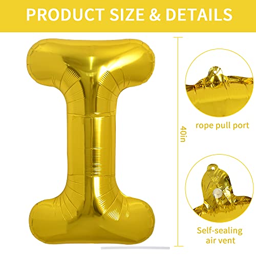 Image of TONIFUL 40 Inch Large Gold Letter I Balloons - Helium Filled, Foil Mylar Big Balloons for 2026 New Year Eve Graduation Wedding Baby Shower Birthday Party & Anniversary Decorations