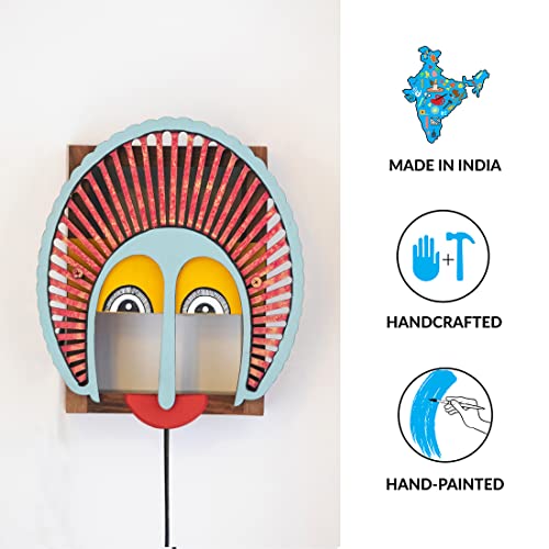 Image of ExclusiveLane Wooden Wall Lamp Wall Lights for Living Room | 'Gleeful Smile' Sheesham & Pine Wood Handpainted Decorative Wall Hanging Light for Home Decor (9 Inch, Without Bulb)