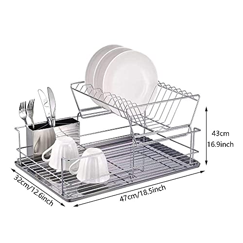 Dish Drying Rack, Stainless Steel Kitchen Dish Drainer Rack with Utensil Holder/Drain Board/Cutting Board Bracket Cutlery Rack for Kitchen Restaurants (18.5x12.6 inch) - immagine 3