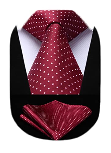 HISDERN Burgundy Ties for Men Woven Classic Silk Mens Necktie and Pocket Square Formal Business Wine Red Dress Tie Handkerchief Wedding Party Prom