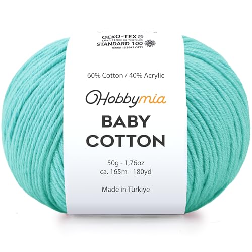 Image of Baby Cotton Blend Yarn - Soft Sport Weight Yarn for Crochet & Amigurumi - 50g /180yds - 60% Cotton 40% Acrylic - Ideal for Baby & Knitting Proj.(Cyan, 1 Ball)