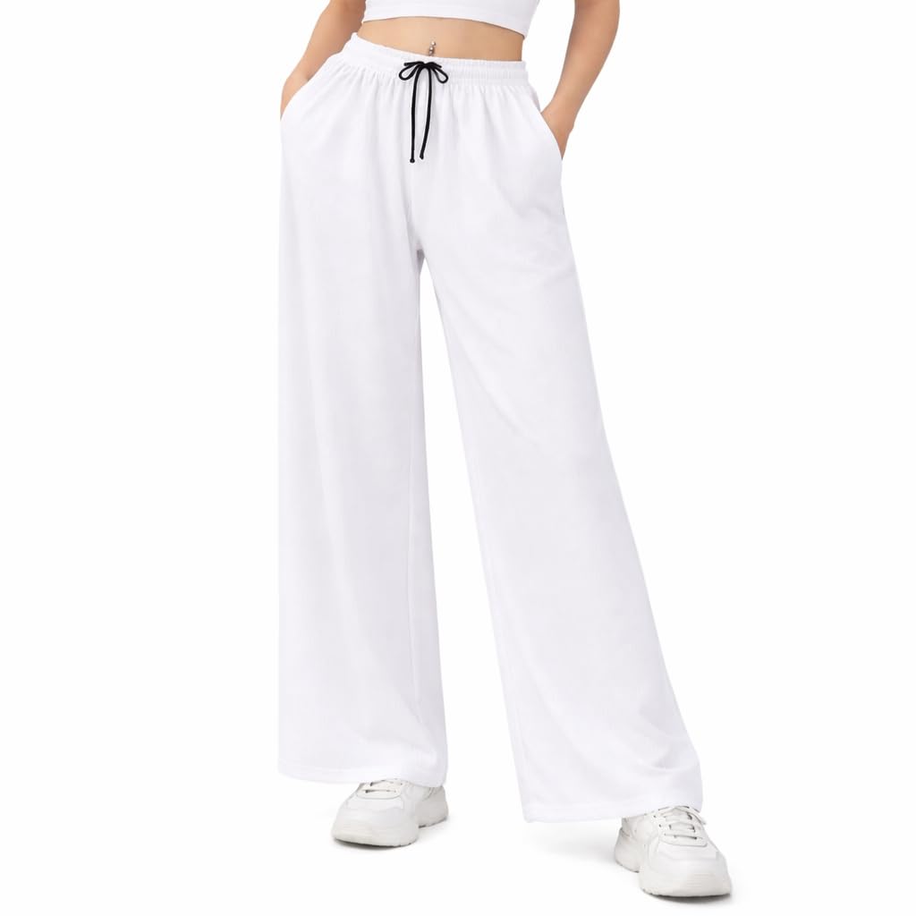 Women’s Solid White Wide Leg Palazzo Pants.-image-30