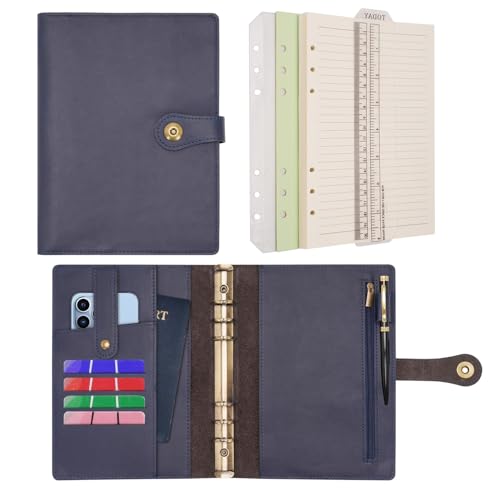 Wonderpool Classeur Agenda A5 Cuir Carnet de notes de voyage, Papier ligné rechargeable avec stylo pour organisateur de budget & bureau école planification...