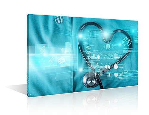 Image of TUMOVO Stethoscope Health Medical Technology Poster Office Decor Clinical Laboratory Wall Art 1 Panel Medical Artwork Posters and Prints Framed Ready to Hang, 24 inch Wx36 H