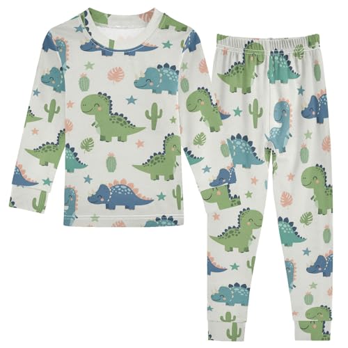 Pajama Sets Long Sleeve Cute Dinosaurs with Plants Soft Comfy Sleepwear 2 Piece PJS 3-8T