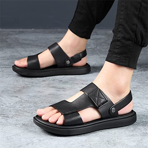 Men's Sandals Genuine Leather Breathable Beach Shoes Leather Men Sandals Slides Jeans Boots Business(44)2