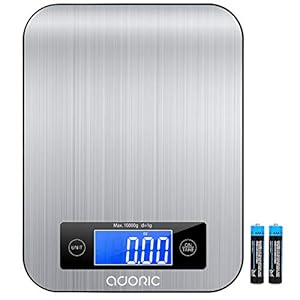 Adoric Keukenweegschaal, keukenweegschaal met lcd-display en praktische huishoudweegschaal met Tara-functie-digitale weegschaal voor max. 10 kg, zwart en zilver