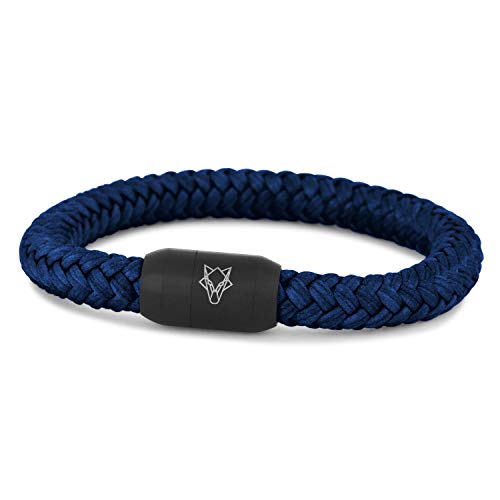 Akitsune Portus Cuerda de Vela Pulsera | Magnético Cierre de cápsula Mujer Hombreas Ancla Hombre Marítimo - Negro Mate - Azul Marino 19cm Cover