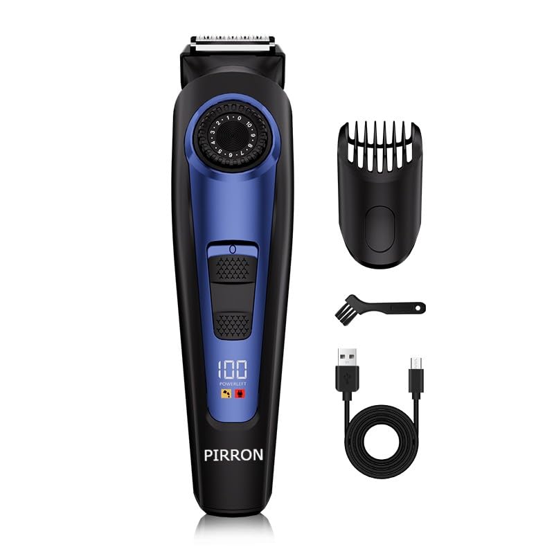 Image of Electric Beard Trimmer for Men Professional Adjustable Length and Hair Clipper, Men's Beard Mustache Trimming and Body Hair Trimmer, Cordless LED Digital Display , 140 min Running Time Rechargeable Type C (Blue)