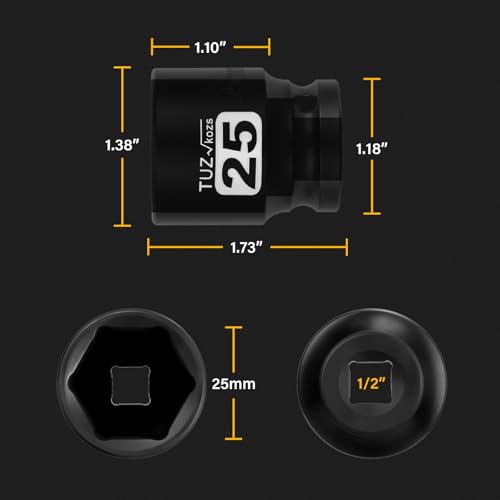 Image of 1 /2 Inch Drive 25mm Shalllow Metric 6 Point CR-MO Impact Socket | Radius Corner Design,Square Chamfered Opening,Axle Nut Impact Grade Socket for Easy Removal