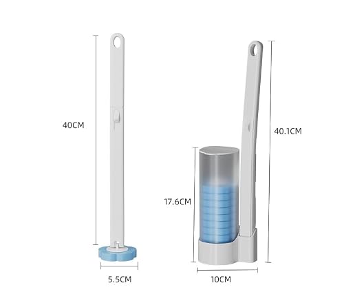 Lot de 2 brosses de toilette jetables avec 12 têtes d'éponge remplaçables, nettoyage en profondeur à 360 degrés, anti-rayures, ensemble de ménage ergonomique, blanc, 30 x 13 x 9 cm – vue 4