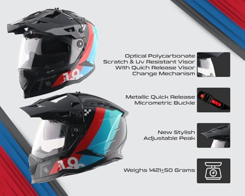 Image of Vega VF 11 Dirt-X Aircraft Full Face Riding Helmet with Aerodynamic ABS Shell, Shock Absorbing Interior, Ventilated Comfort Fit, Racing -Inspired Design - Black Red
