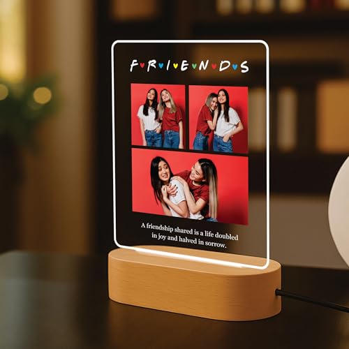Image of Giftplease Customized LED Light Photo Frame for Friends | Personalized Lamp with Friendship Quote | Best Friend Gift for Birthday, Farewell, Friendship Day | Tabletop Frame 6x7.25 Inch FR 07