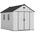 YITAHOME 8x12 FT Outdoor Storage Shed with Floor, Waterproof Plastic Garden Shed with Lockable Doors, 2 Windows & 2 Vents, 656 cu. ft. Resin Shed for Tools, Bikes, Patio or Backyard, Gray