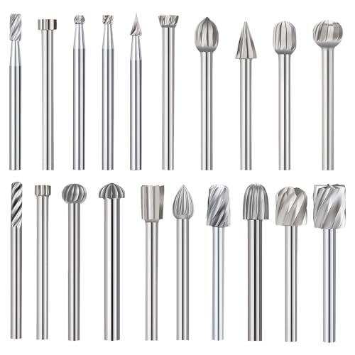 Wood Carving Bits Engraving Router Bit,20pcs HSS Different Rotary Burr Set with 1/8