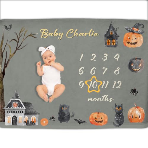 Image of OLIVE OLIVIA Personalized Monthly Baby Milestone Blanket,50 inchx60 inch | Baby Months Blanket, Perfect Custom Newborn Gifts With Star Frame