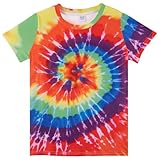 Tie Dye Shirt Kids 8T 9T Boys Colorful Rainbow T Shirts Funny Theme Party Short-Sleeve Fashion Graphic Tee Crewneck Tops Shirts Size 8-9 Years