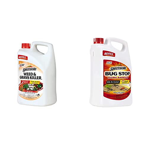 Spectracide Weed & Grass Killer (Refill), 1.3 Gallon & Bug Stop Home Barrier Spray, Kills Ants, Roaches and Spiders On Contact, Indoor and Outdoor Insect Control, 1.33 Gallon