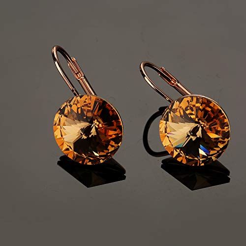 Austrian Crystal Round Drop Earrings for Women 14K Gold Plated Hypoallergenic Leverback Hoop Earrings3