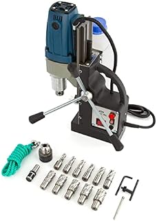 ZELCAN Magnetic Drill Press, Portable Electric Mag Drill, 1100W 40mm Boring Dia 12000N Force Electromagnetic Grip, Industrial Cutting Drilling Machine (Model 40H + 11 Drill Bits)